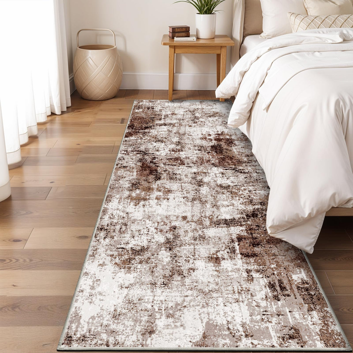 2x8 Washable Runner Rug for Family: Easy-to-Clean Runners for Hallway Entryway Bedroom - Stain and Water Resistant Rugs with Non-Slip Backing - Soft Low-Pile Carpet Beige Grey
