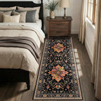 RELEANY Area Rugs 2'x6' Runner Rug Non Slip Washable for Kitchen Hallway Bedroom Beside Laundry Room Bathroom Rug, Floor Carpet, Black Colorful Floral Dark Tan