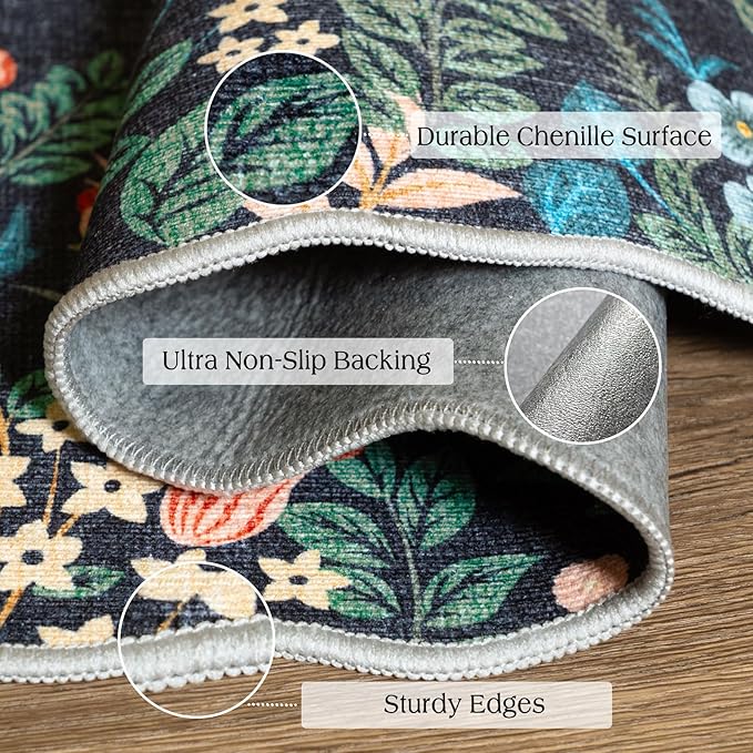 Othilic Front Door Mat Outside Entrance - 2x3 Dark Navy Floral Non-Slip Washable Doormat Indoor Outdoor Mat Boho Vintage Entry Rug Small Throw Rugs for Entryway Kitchen Front Porch Decor