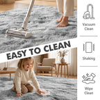 5x8 Ft Large Shag Rugs for Living Room, Tie Dyed Ultra Soft Fluffy Furry Area Rugs for Bedroom Indoor Floor, Aesthetic Carpet for Kids Home Decor (Light Grey)