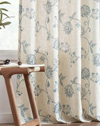 jinchan Linen Curtains Floral Curtains 63 Inch Length for Living Room Bedroom Light Filtering Rod Pocket Back Tab Jacobean Curtains Flax Linen Texture Window Drapes Set 2 Panels Blue on Linen