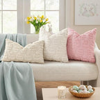 decorUhome Easter Cream White Egg Pillow Covers 20x20 Inch Set of 2, Soft Plush Faux Wool Jacquard Cushion Covers, Farmhouse Neutral Fuzzy Spring Easter Holiday Decor for Couch Sofa Bed
