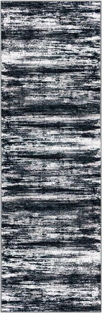KOZYFLY Modern Abstract Kitchen Runner Rug, 2x6 Washable Rug Runner Non-Slip Soft Striped Hallway Runner Rugs, Black Navy Blue Grey Carpet Runner for Entryway Bathroom Laundry Room Foyer