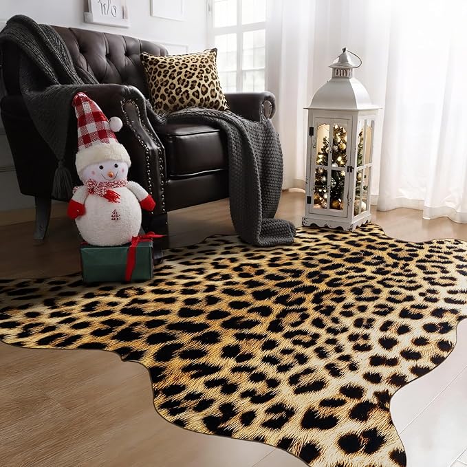 AROGAN Western Faux Leopard Rug, Large Animal Print Cheetah Rug, 7 x 6.2 Ft