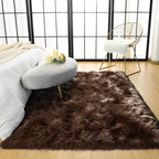 LOCHAS Soft Fluffy Faux Fur Rugs for Bedroom Bedside Rug 3x5 Feet, Washable, Furry Sheepskin Area Rug for Living Room Girls Room, Luxury Shag Carpet Home Decor, Brown