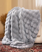 Ultra Soft Cozy Faux Fur Throw Blanket, Fuzzy Plush Thick Bubble Blanket, Oversize Luxury Fluffy Blanket for Couch, Bed, and Living Room, 50x60 Inches, Light Grey