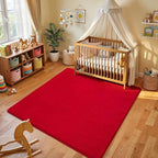 Amearea 4x4 Square Area Rugs for Bedroom Living Room, Modern Red Thickened Memory Foam Rug, Fluffy Indoor Washable Rug Non Slip Minimalist Carpet for Entryway Kids Boys Girls Dorm Nursery Room Decor