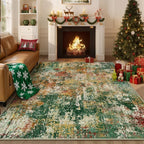 Washable Area Rugs 6'x9' Non-Slip Modern Abstract Soft for Living Room Entryway Bedroom Nursery, Print Pattern, Green Orange Rust Red Cream Colorful