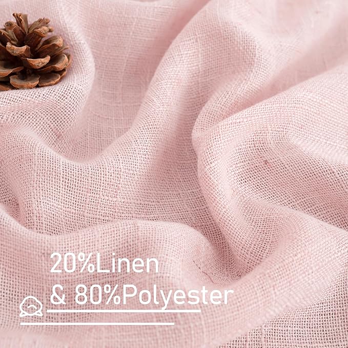 LAMIT 95 Inches Long Pink Linen Curtains for Living Room, Back Tab and Rod Pocket Semi Sheer Curtains Light Filtering Farmhouse Drapes for Bedroom/Dining Room, Set of 2, 52 x 95 Inch
