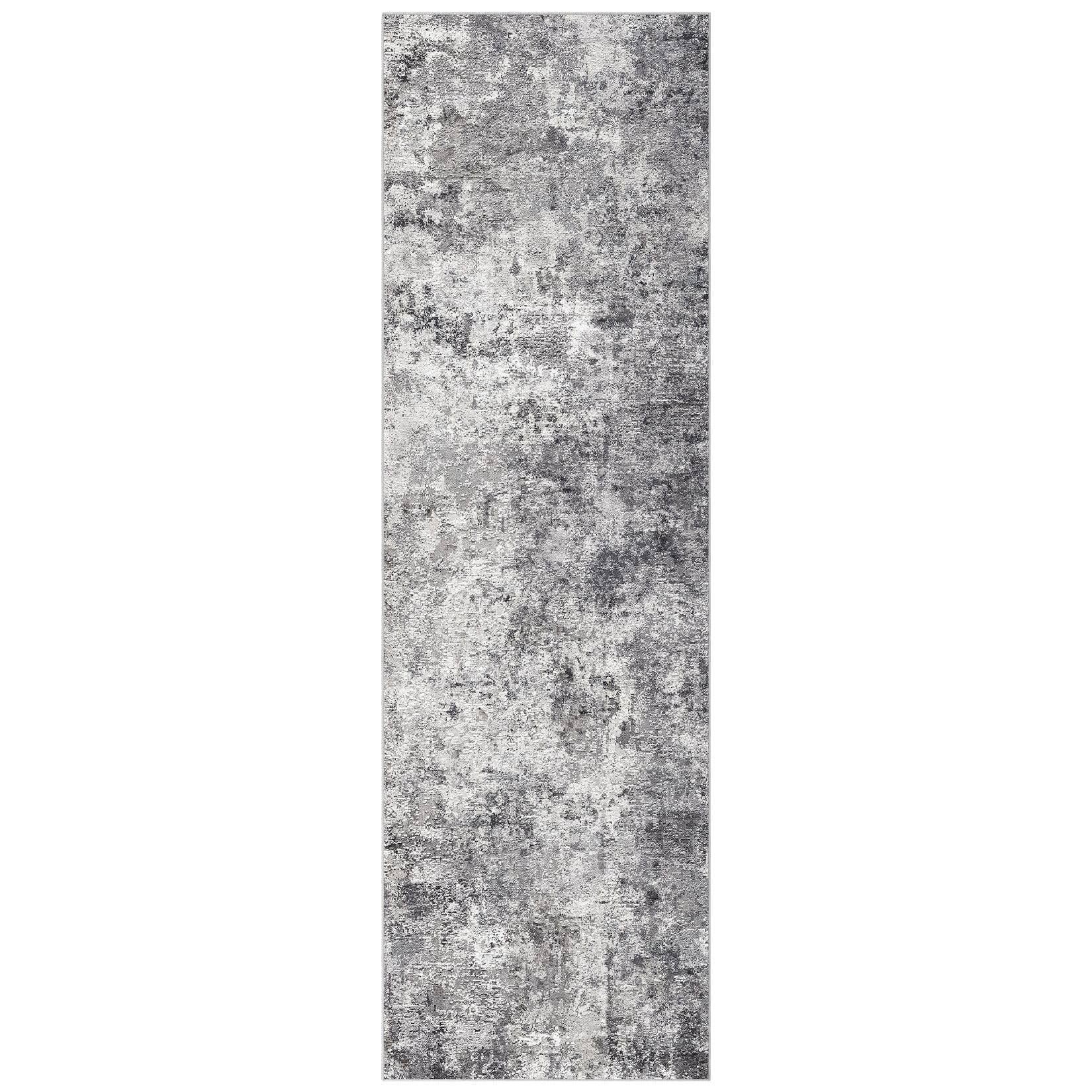 UERMEI 3x8 Washable Runner Rug for Hallway, Non Slip Low Pile Kitchen Carpet, Neutral Modern Abstract Indoor Floor Mat for Entryway Laundry, Kid & Pet Safe High Traffic Area, Grey