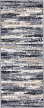 Lansny Modern Abstract Runner Rug 2x5, Grey Black Multi Washable Kitchen Runner Entryway Rug Mat Non-Slip Soft Hallway Rug Runner Thin Print Faux Wool Carpet for Bedroom Laundry Room Indoor