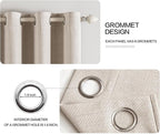 MIULEE Linen Textured Curtains for Bedroom Solid 100% Blackout Thermal Insulated Natural Grommet Room Darkening Curtains & Drapes Luxury Decor for Living Room Nursery 52 x 63 Inch (2 Panels)