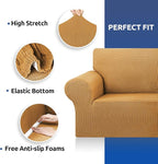 KEKUOU Stretch Sofa Cover Slipcover ，Couch Covers for 3 Cushion Couch Sofa pet Friendly (78"-94") Furniture Protector Sofa with Elastic Bottom for Kids,Dog, Jacquard Small Checked(Large,Golden)