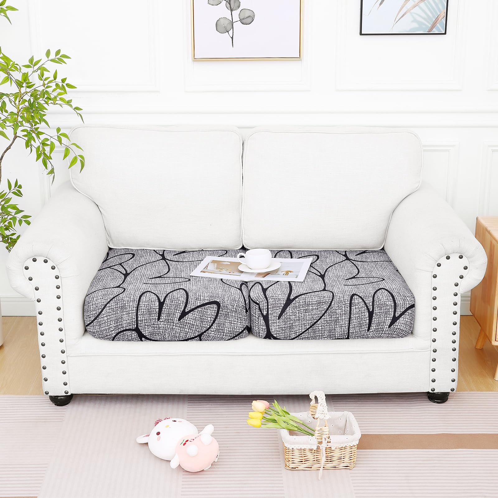 Smiry Printed Couch Cushion Covers, Stretch Couch Covers for Sofa