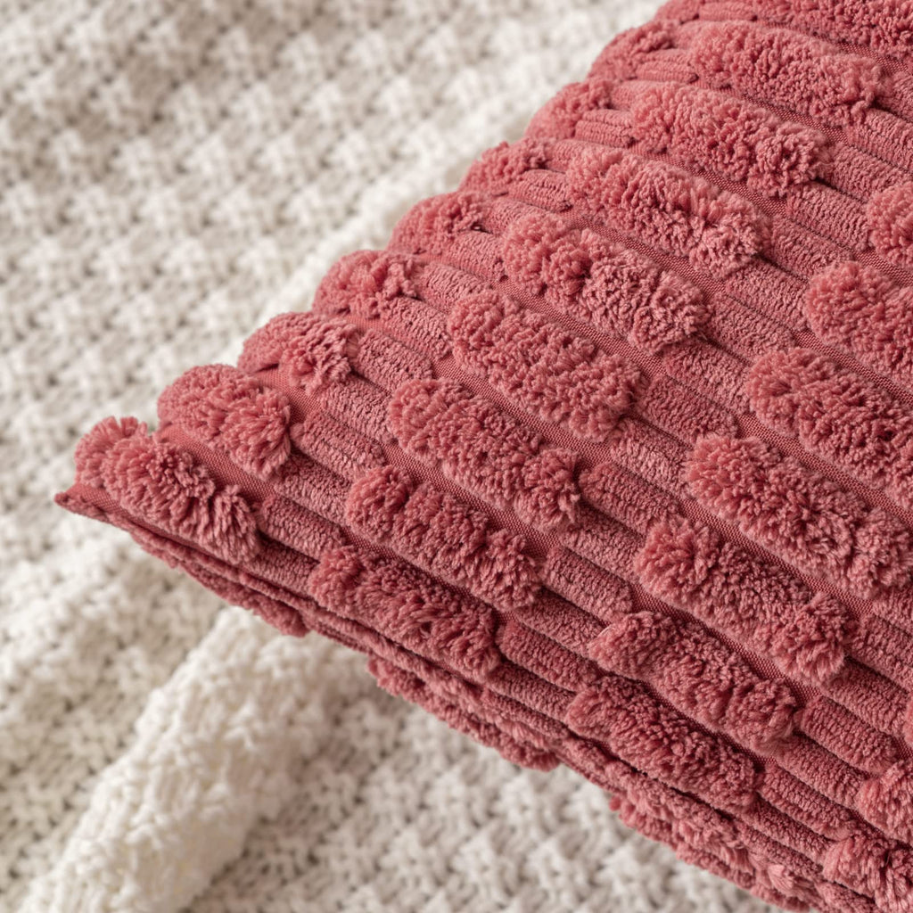 MIULEE Corduroy Decorative Throw Pillow Covers 18x18 Crimson Pack of 2