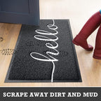 CozyBounty Door Mat Hello Mats Outdoor Indoor Non-Slip Doormat for Entryway Low-Profile Floor Mat for Yard, Garage, High Traffic Areas (30"x17.5", Black)