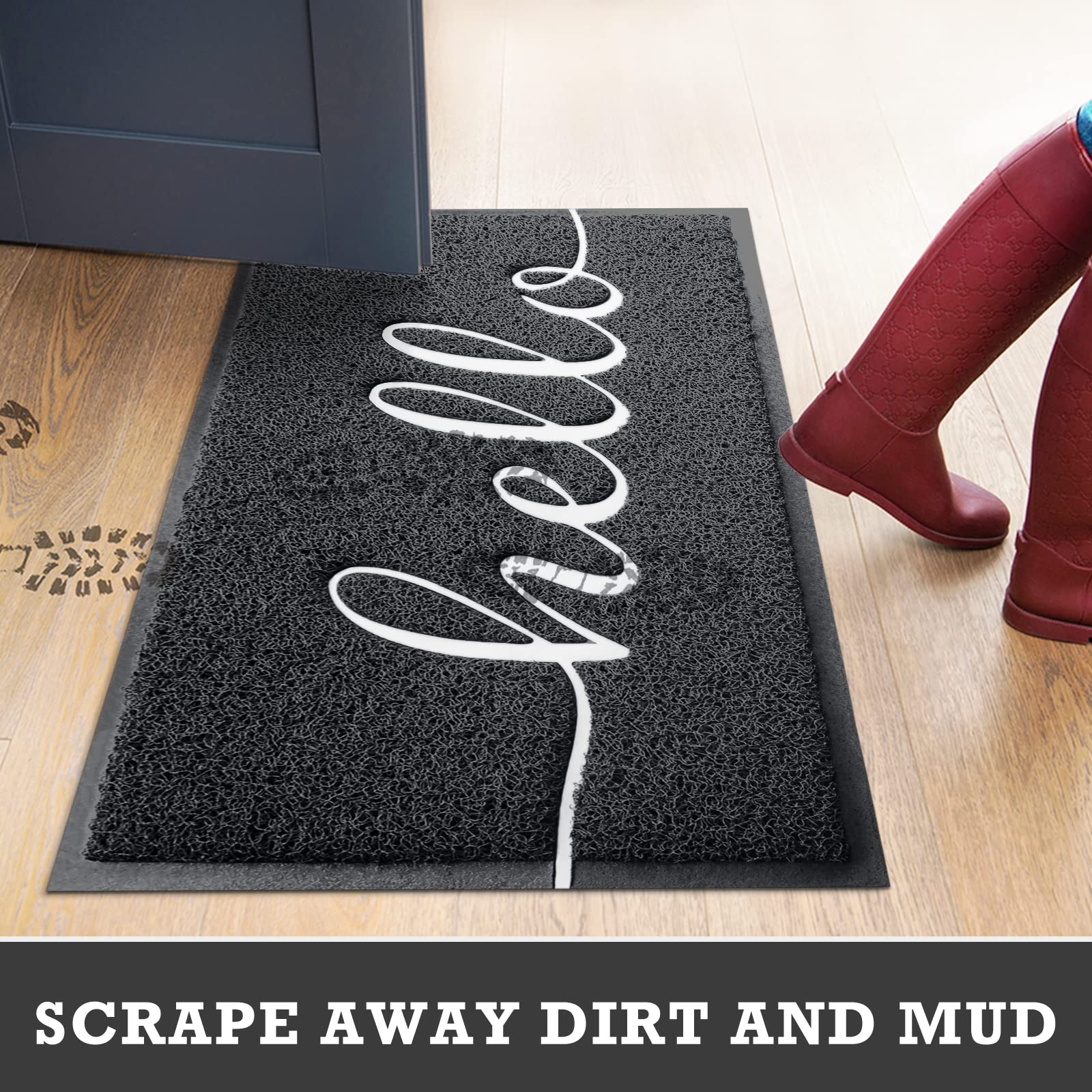 Black Door Mat Welcome Mats Outdoor Indoor Doormat for Entryway Floor Mat