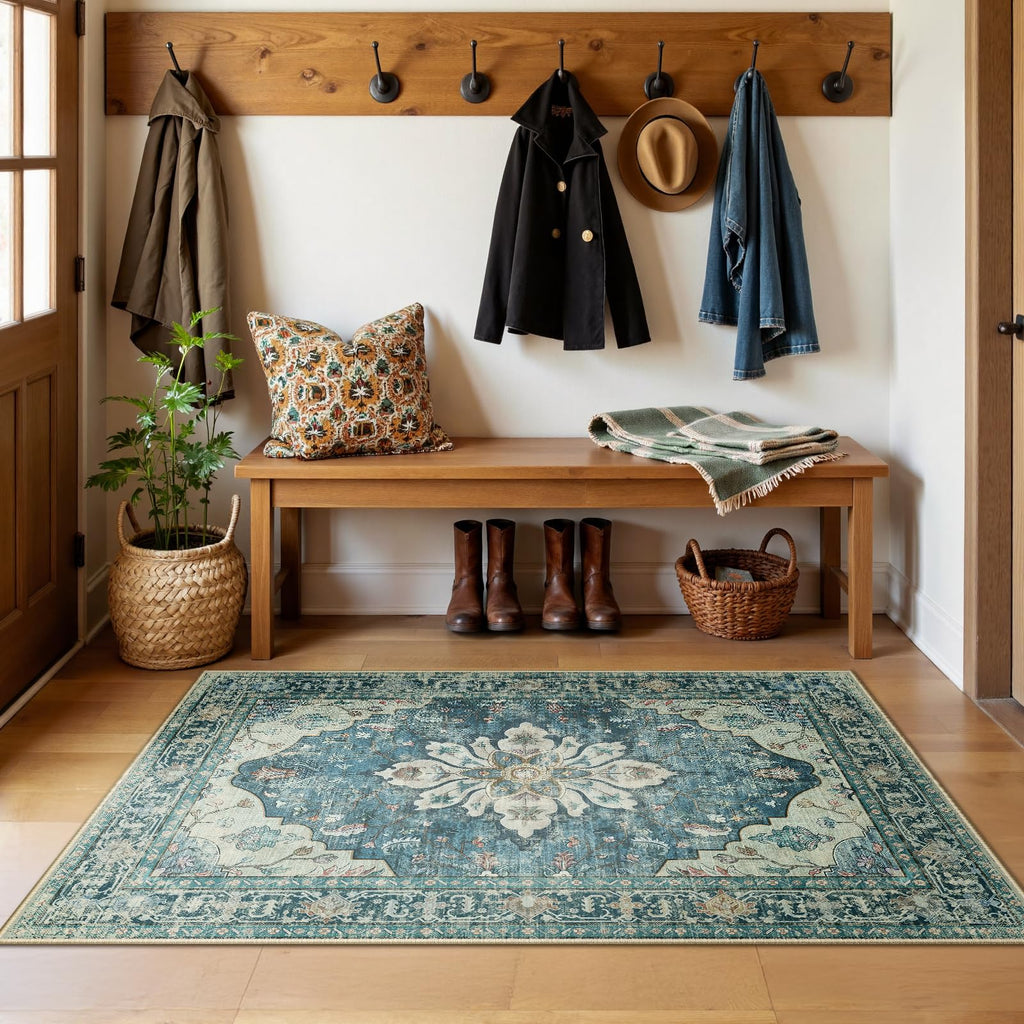 RELEANY Washable Area Rug, 3'x5', Blue/Vintage Dark Blue