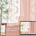 jinchan Belrose Pink Floral Sheer Curtains for Bedroom 63 Inch Long Voile Embroidered Farmhouse Curtains for Living Room Ivory Flower Patterned Rod Pocket Window Treatments, 2 Panels Pink