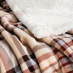 PU MEI Sherpa Fleece Throw Blanket 80" x 90" Reversible Plush Fluffy Large Big Blanket Lattice Flannel Blankets for All Season Use, Beige Stripe