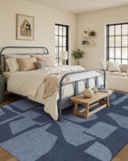 Latte&Fog 6x9 Area Rugs for Living Room Bedroom, Modern Abstract Washable Rug, Boho Non Slip Low Pile Carpet for Indoor Dining Room, Dorm, Classroom, College Dorm, Farmhouse and Kids Room - Navy Blue