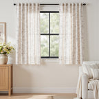 jinchan Floral Linen Curtains for Living Room 63 Inch Length Taupe Flower Curtain Rod Pocket Back Tab Farmhouse Curtains with Printed Floral Bedroom Window Curtain Set, 2 Panels Taupe