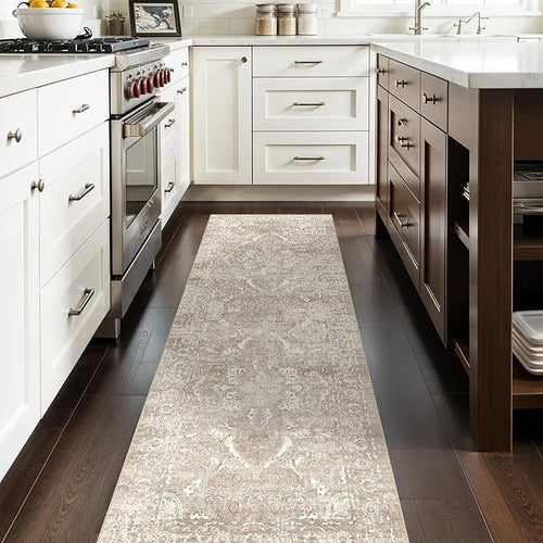2'6"x8 Washable Runner Rug: Vintage Non-Slip Rug for Kitchen NaturalBeige