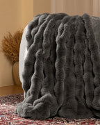 Ultra Soft Cozy Faux Fur Throw Blanket-Fuzzy Plush Thick Bubble Blanket, Fluffy Blanket for Couch, Sofa, Bedroom, and Living Room, 50x60 Inches, Dark Grey Taupe