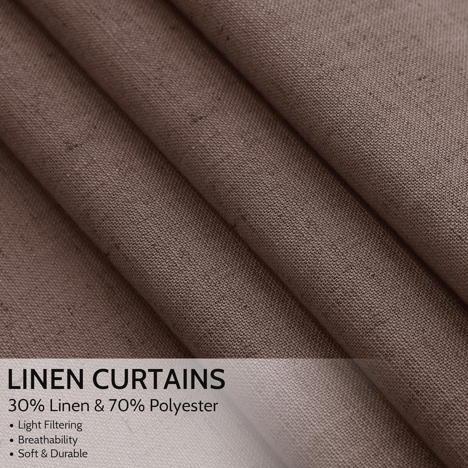 Cappuccino Linen Curtains for Living Room 105 Inches Long Light Filtering Semi Sheer Curtain Back Tab Rod Pocket Luxury Modern Rustic Home Decor Neutral Drapes for Bedroom Dinner Room 52x105, 2 Panels