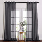 NICETOWN 96" Long Sheer Curtains - Nickel Grommet Top Lighter Weight Airy Window Voile Panel Decorations for Living Room (W54 Inches, Black, 1 Pair)