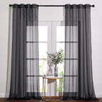 NICETOWN Living Room Sheer Curtains 108 inch Long, Eyelet Top Voile Textured Hazy Sheer Draperies Privacy with Light Penetration for Villa, W54 by L108 inches, 2 Panels, Black