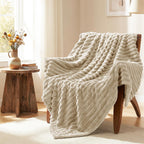 HIMEET Linen Twin Blanket for Bed, 300GSM Ribbed Fleece, 60 x 80 Inches