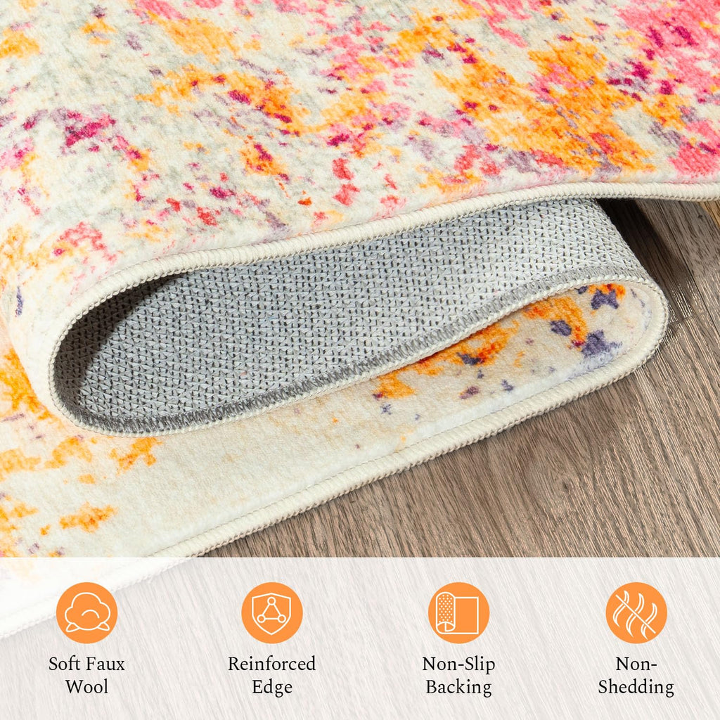 Rugflix 9x12 Area Rugs for Living Room, Washable Colorful Rainbow Large Rug