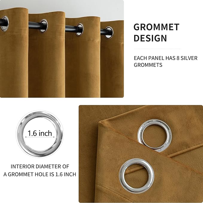 MIULEE 90 Inches Velvet Curtains Gold Elegant Grommet Curtains Fall Thermal Insulated Soundproof Room Darkening Curtains/Drapes for Classical Living Room Bedroom Decor 52 x 90 Inch Set of 2