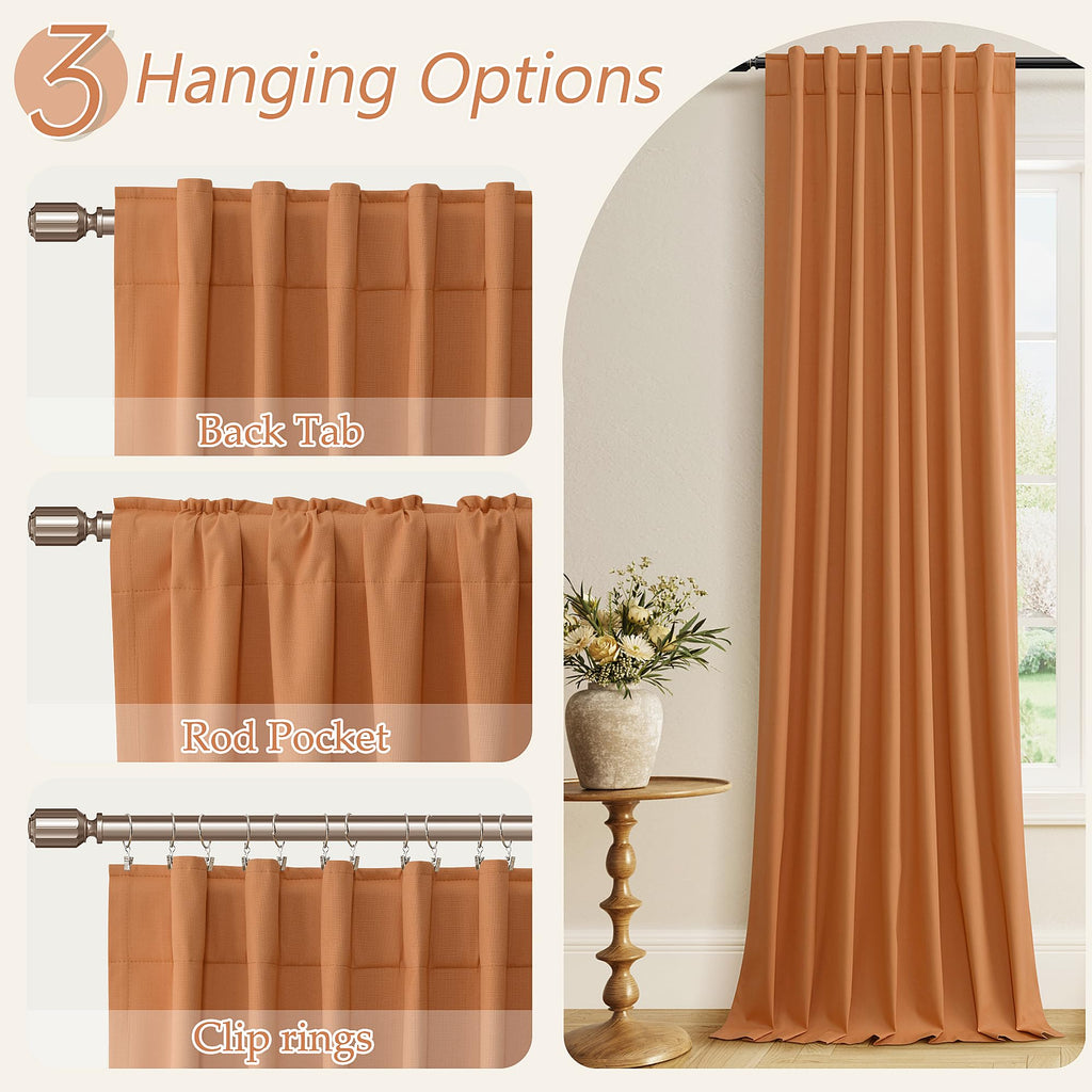 Guken Orange 100% Blackout Linen Curtains 84 Inch Length 2 Panels Set for Living Room Bedroom Back Tab Thermal Insulated Black Out Drapes Room Darkening Farmhouse Window Curtains 84 Inches Long