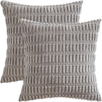 MIULEE Pack of 2 Corduroy Decorative Throw Pillow Covers 16x16 Inch Soft Boho Striped Pillow Covers Modern Farmhouse Home Decor for Sofa Living Room Couch Bed Light Grey