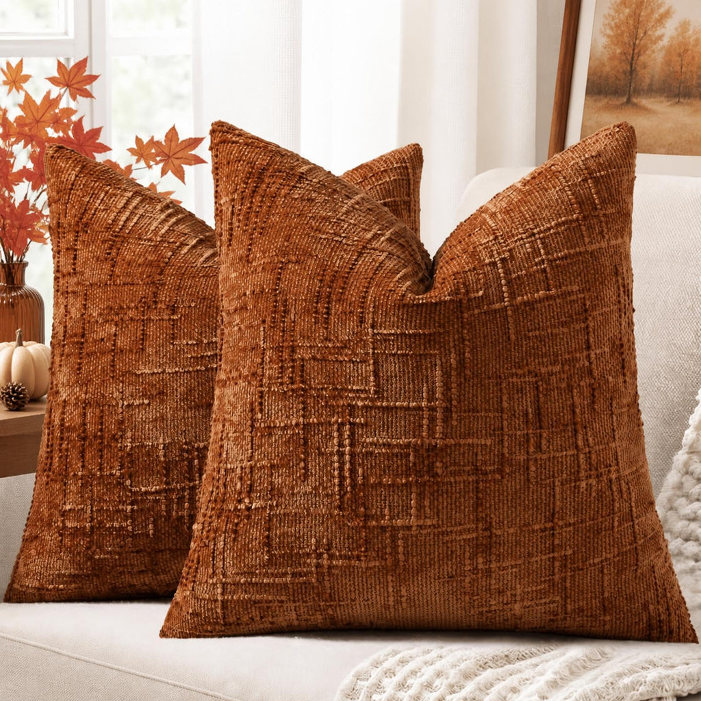 decorUhome Textured Chenille Throw Pillow Covers 20x20 Set of 2 Pink