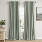 Guken 100% Blackout Curtains 96 Inch Length 2 Panels Set for Living Room Bedroom Back Tab Thermal Insulated Black Out Linen Drapes Room Darkening Window Curtains 96 Inches Long,Desert Sage