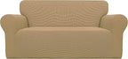 Easy-Going Stretch Loveseat Slipcover 1-Piece Sofa Cover Furniture Protector Couch Soft with Elastic Bottom for Kids Polyester Spandex Jacquard Fabric Small Checks (Loveseat, Golden)