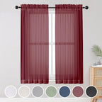 OWENIE Sheer Curtains, Sheer Curtains 63 inch Length 2 Panels Set, Rod Pocket Voile Fimly Sheer Drapes for Living Room/Bedroom, 2pcs, Each 42" W x 63" L, Burgundy