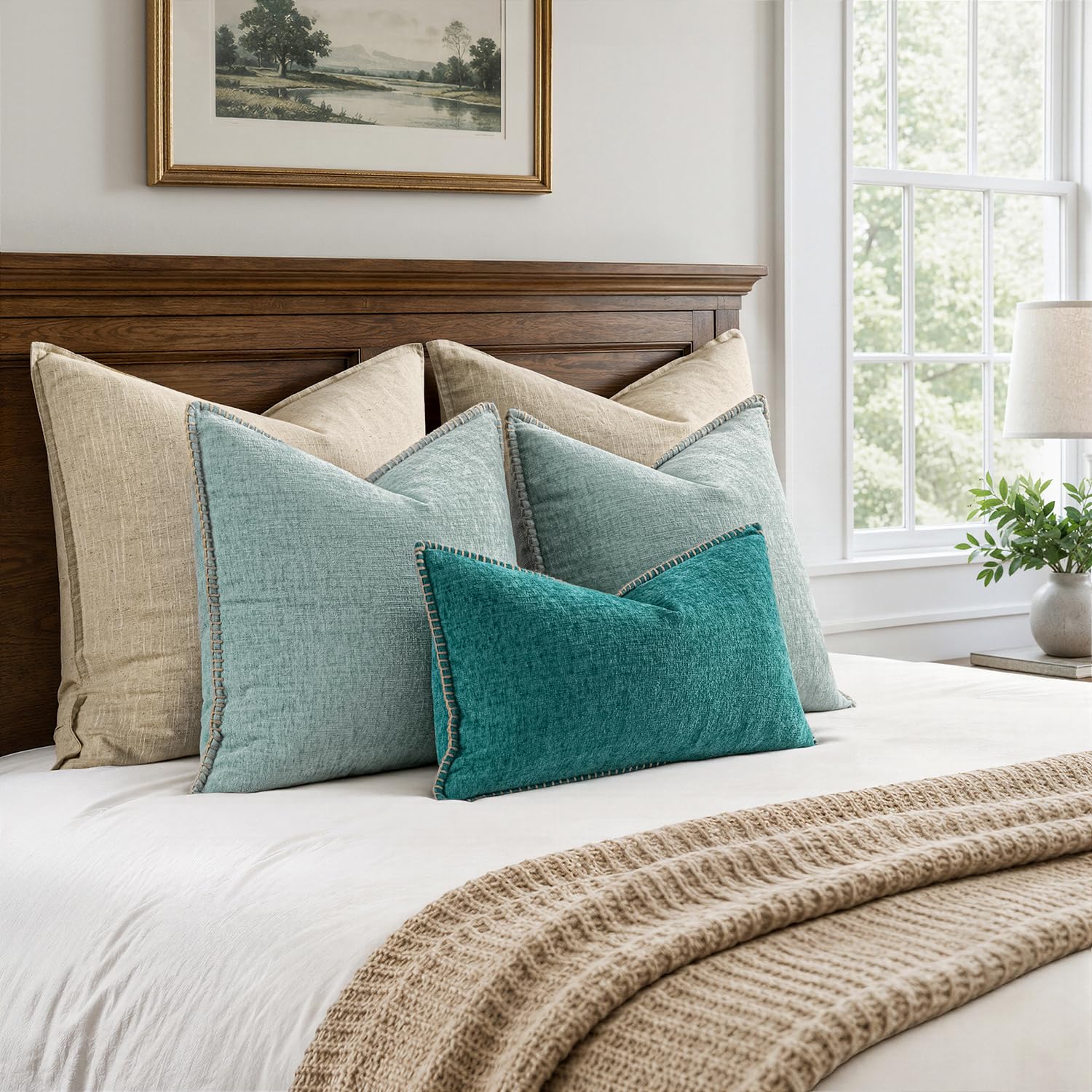 MIULEE Decorative Couch Throw Pillow Covers 20x20 Inch Coastal Light Blue