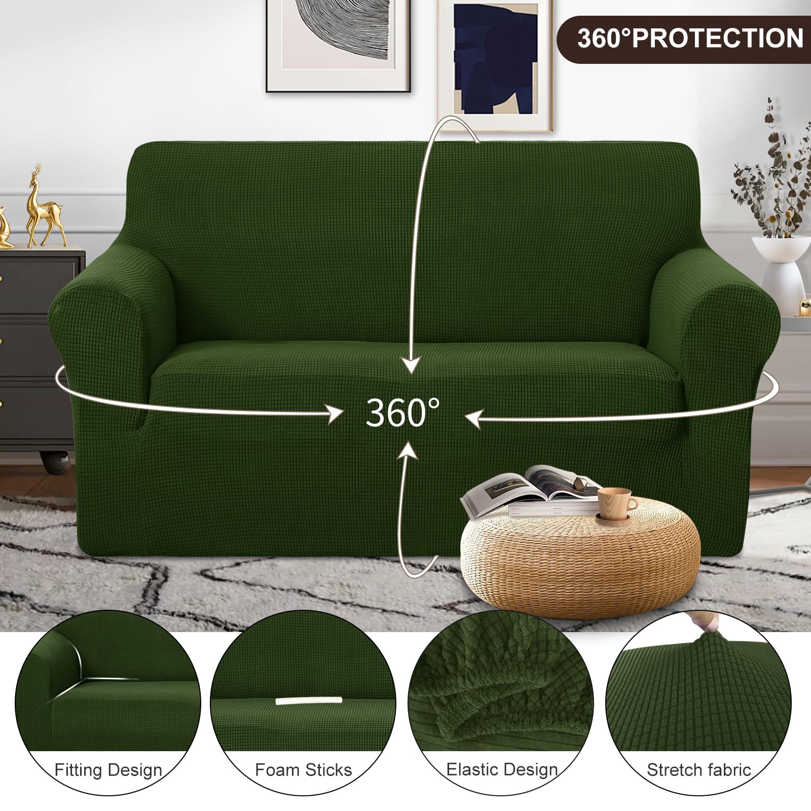 U-NICE HOME Loveseat Cover Stretch Couch Cover Sofa Slipcover, Bronze Green