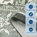 GarveeHome Provence 8x10 Area Rugs for Living Room, Botanical Grove Soft Cottagecore Washable Rug for Bedroom Dining Nursery Low-Pile Vintage Large Carpet Gray Fog Green