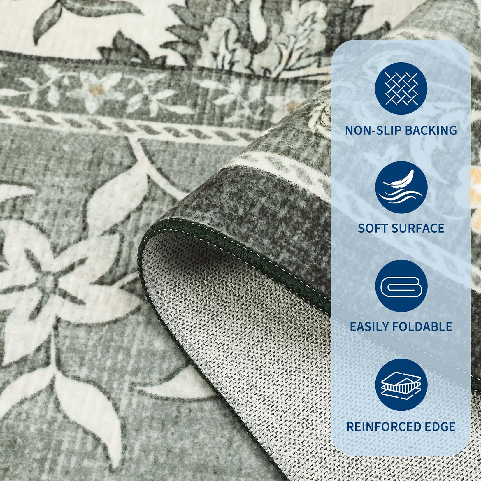 GarveeHome Provence 8x10 Area Rugs for Living Room, Botanical Grove Soft Cottagecore Washable Rug for Bedroom Dining Nursery Low-Pile Vintage Large Carpet Gray Fog Green