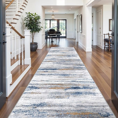 4x8 Wide Washable Runner Rug: Easy-to-Clean Runners for Hallway Entryway Kitchen Bedroom Living Room - Stain and Water Resistant Rugs with Non-Slip Backing - Soft Low-Pile Carpet Beige Grey — 5' x 12' (Runner)