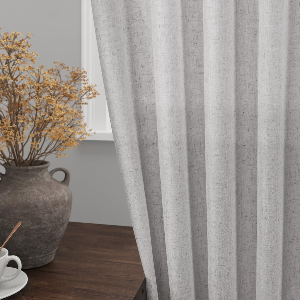 Nanspring Grey Linen Curtains 120 Inch Extra Long for Living Room Back Tab Light Filtering Semi Sheer Drapes Modern Farmhouse Coastal Decor Cotton Textured Curtain for Floor to Ceiling Window 10 FT