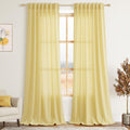 Yellow Linen Semi Sheer Curtains 108 Inches Long 2 Panels Set Back Tab Loop Pocket Linen Blend Boho Decor Large Window Curtain Extra Long Light Filtering Drapes High Ceiling for Living Room 52x108