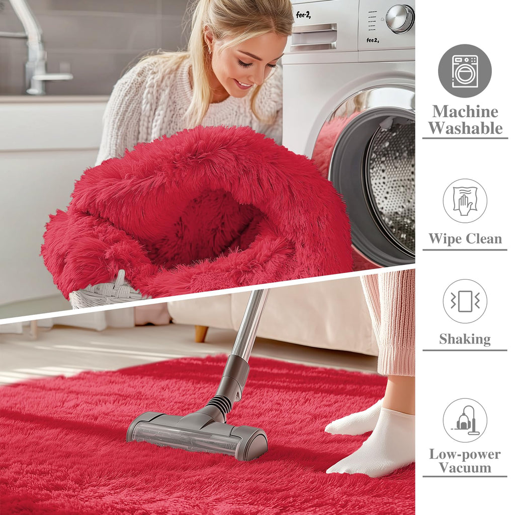 OLANLY 6x9 Machine Washable Large Area Rugs for Living Room, Bedroom, Soft Fluffy Shaggy Bedside Rug, Indoor Floor Carpet for Kids Girls and Boys, Dorms, Nursery, Home Decor Aesthetic, Red
