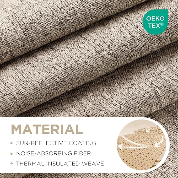 Joydeco Blackout Curtains for Bedroom - 63 Inch Long 100% Light Blocking 2 Panels Set Linen Drapes, Thermal Insulated Room Darkening Curtains, Linen Textured for Living Room, Rod Pocket & Back Tabs