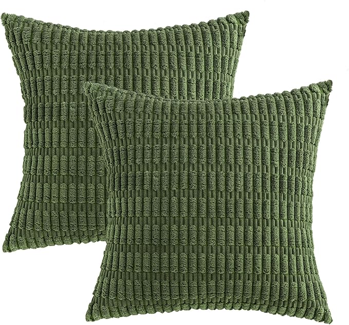 MIULEE Corduroy Decorative Throw Pillow Covers 18x18 Moss Green Pack of 2